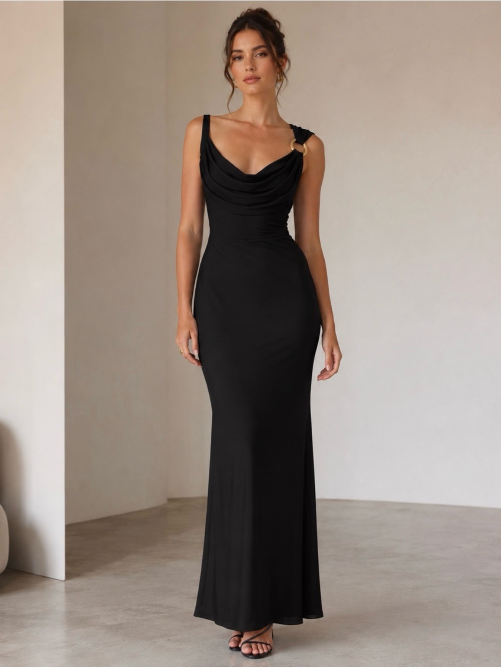 Ralph Lauren Black Cowl Neck Evening Gown